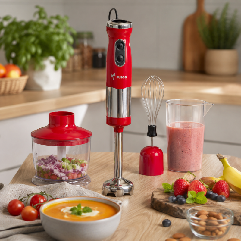 rucni blender sa svim dodacima u kuhinji