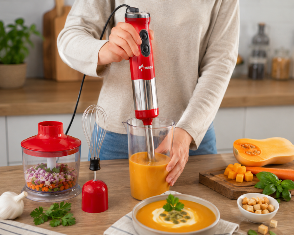 rucni blender u kuhinjskoj upotrebi
